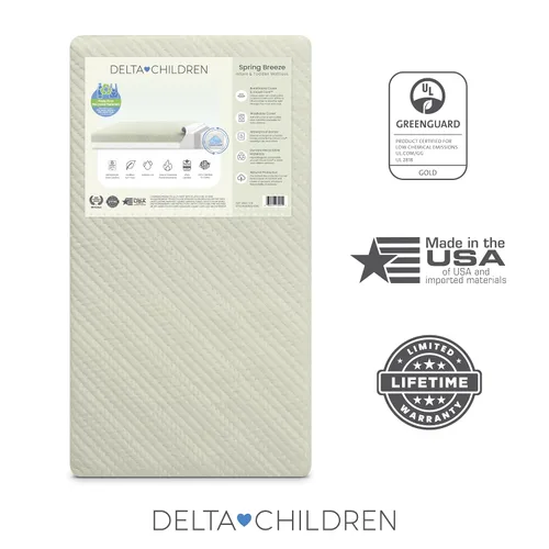 Vista 10 de Delta Children Colchón Spring Breeze – Colchón transpirable para cuna de bebé y niños pequeños con núcleo de nube – Funda lavable a máquina