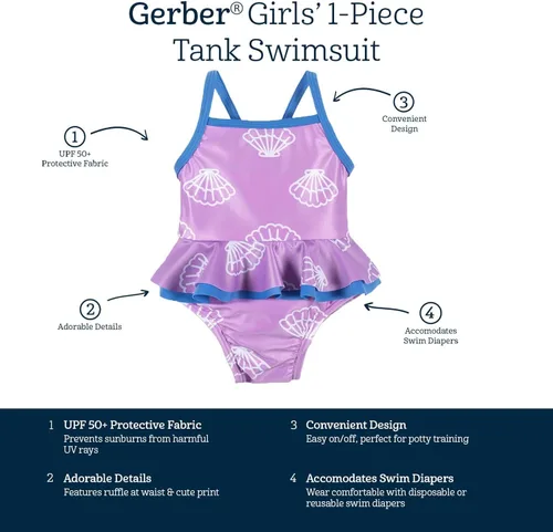 Vista 4 de Gerber Girls' One-Piece Swimsuit