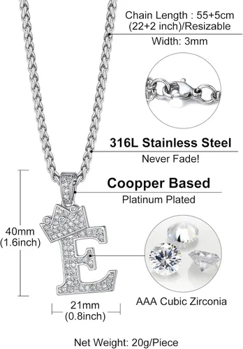 Vista 6 de Richsteel A-Z - Collar con inicial de corona para hombres y mujeres, chapado en oro de 18 quilates, circonita cúbica brillante, colgante
