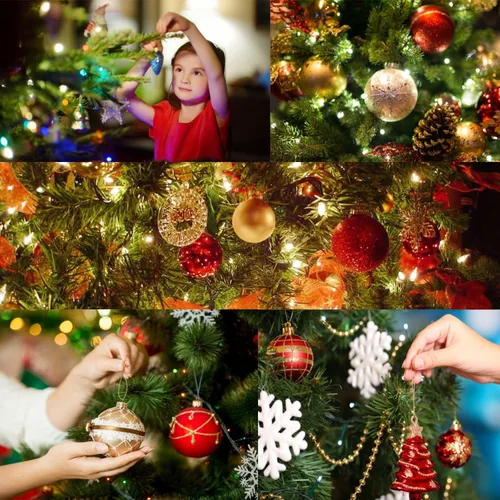Vista 4 de Bolas de Navidad adornos de 60 a 70 unidades para árbol de Navidad, surtido de bolas de Navidad inastillables, juego de adornos de bolas de Navidad