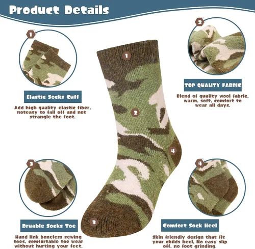Vista 4 de Calcetines cálidos de lana para niños y niñas calcetines gruesos de invierno térmicos suaves acogedores calcetines de cuello redondo para niños