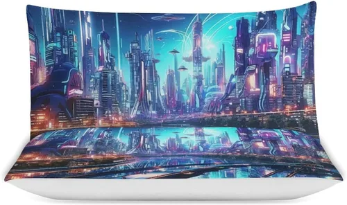 Vista 3 de Art Duvet Cover Full Size, Ultra Soft Microfiber Night Scenery Bedding Set, 3 Pieces City View Pattern Comforter Cover Set with Zipper Closure