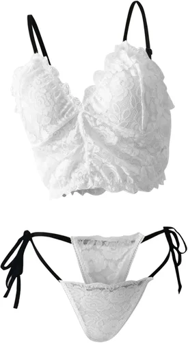 Vista 5 de Women Lingerie Sets 2 Piece Lace Teddy Babydoll Bodysuit Embroidery Nightgown Nightwear with Thong Ligerie Sexy