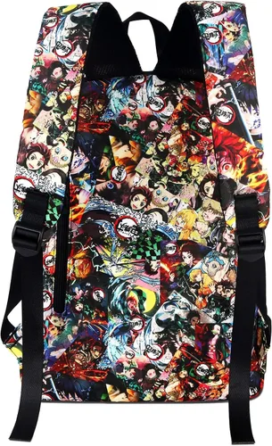 Vista 4 de Roffatide Mochila de dibujos animados de anime para mujeres y hombres, mochila estampada de 15.6 pulgadas, mochila para laptop, cosplay, color negro