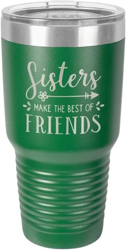 Vista 22 de SISTERS MAKE THE BEST OF FRIENDS Vaso negro de 30 onzas con popote y tapa superior deslizante Taza de viaje de acero inoxidable Comparar