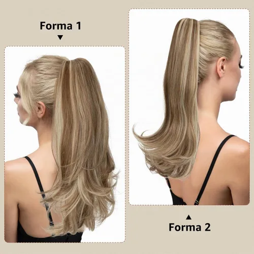 Vista 4 de Extensión de cola de caballo con clip, de 18 pulgadas, extensiones de cabello para mujer, cola de caballo larga y recta, cola de caballo rizada