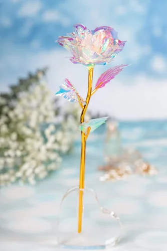 Vista 6 de Rosa de oro de 24 quilates/flor artificial colorida con soporte de rosa/rosa eterna caja de regalo de lujo para Navidad/cumpleaños/día del mes