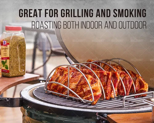 Vista 5 de Rejillas para costillas de barbacoa para ahumar, Classic Joe, accesorios de estante expansor de parrilla BGE - Optimiza el espacio de la parrilla