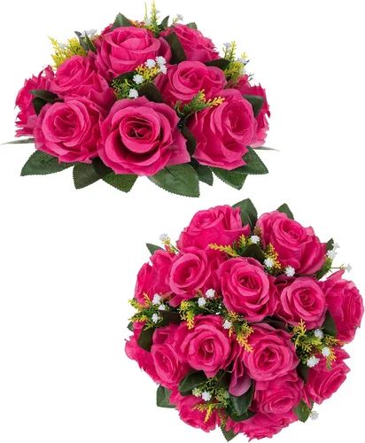 Vista 33 de BLOSMON Bolas de Flores para Bodas, Centros de Mesa de Rosas, 2 Piezas, Flores Artificiales Negras, Bolas Florales Colgantes, Decoración de Arreglos