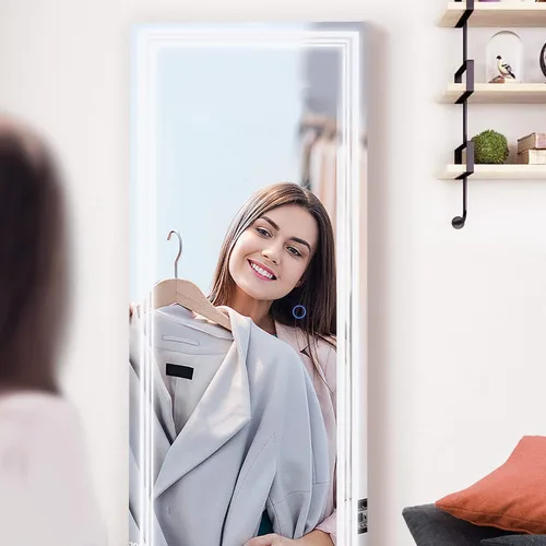 Vista 7 de Tektalk Joyero Armario con 3 Lámparas de Espejo Ranurado, Espejo de Cuerpo Entero, Joyero Organizador Montado en Pared/Puerta con Luces LED