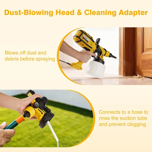 Vista 6 de Pulverizador de pintura, pistola de pulverización HVLP de 1000 W para manchas y muebles, amarillo 1400ML sprayer with 3 brass nozzles, 3 patterns