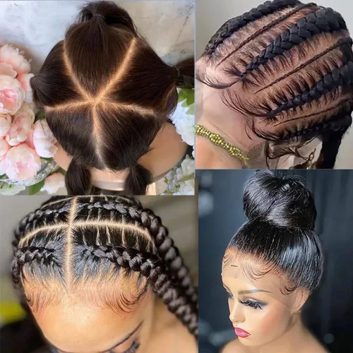 Vista 4 de Pelucas de pelo humano de encaje completo para las mujeres negras, cabello estilo mojado, ondulado, brasileño, virginal, Sin pegamento, con encaje
