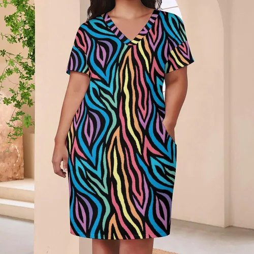 Vista 2 de Vestido casual de verano para mujer, vestido holgado de manga corta, estilo lobo