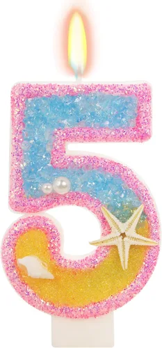 Vista 16 de Vela número 1 de estrella de mar de playa para decoración de pastel Plata