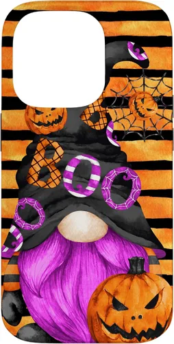 Vista 17 de iPhone 16 Halloween Gnome With Purple Beard Women Pumpkin Witchy Boo Case