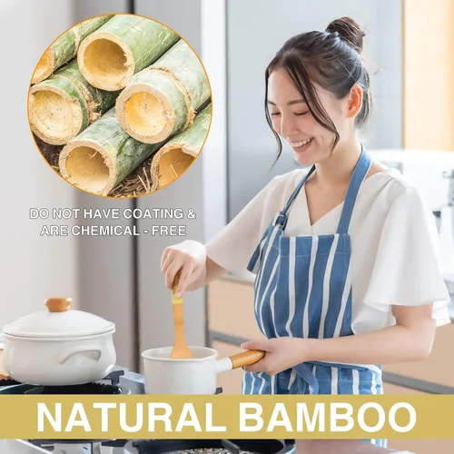 Vista 7 de BaHoki Essentials Utensilios de cocina de bambú – Surtido de utensilios de madera natural – sin químicos – Ideal para el cocinero promedio
