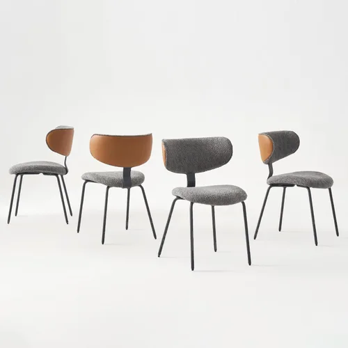 Vista 7 de GrandNoor Modern Boucle - Juego de 2 sillas de comedor de piel sintética, respaldo curvado, sillas de comedor tapizadas con patas de metal