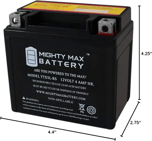 Vista 9 de Mighty Max Battery YTX5L-BS -12 voltios 4 AH, 80 CCA, batería de motocicleta SLA AGM sin mantenimiento recargable