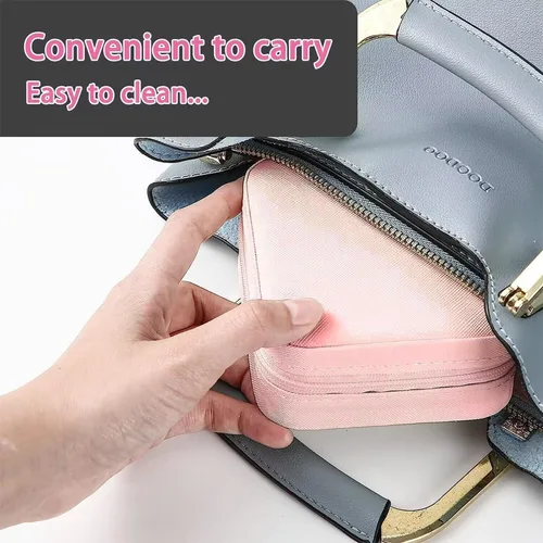 Vista 4 de IMPCOKRU Estuche de viaje para joyas, portátil, pequeño, ligero, pequeño, organizador de joyas para mujeres y niñas, color rosa liso.