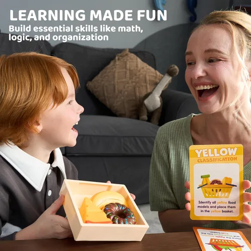 Vista 8 de JOVA lalalark Play Food para niños pequeños, juego de tienda de comestibles para niños, juguete de cocina con estantes de almacenamiento y 6 cajas