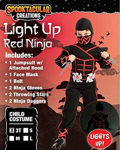 Vista 2 de Disfraz de Ninja rojo iluminado para niños dulce o truco Halloween