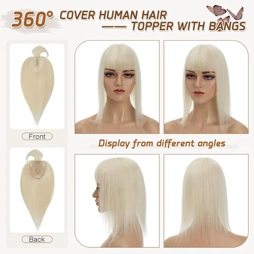Vista 92 de Rich Choices Pelucas con topper de cabello para mujeres, cabello humano real 100% Remy, sin flequillo, para mujeres con adelgazamiento en la parte