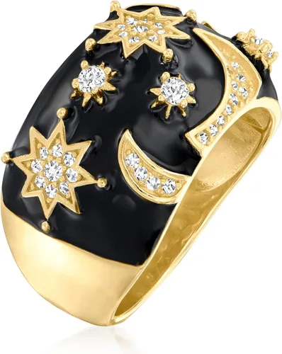 Vista 3 de Ross-Simons 0.40 ct. t.w. White Topaz and Black Enamel Celestial Ring in 18kt Gold Over Sterling