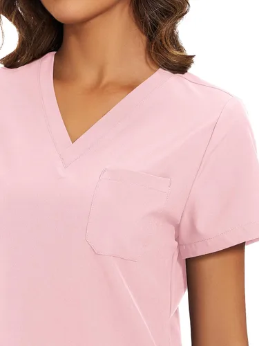 Vista 4 de floralhue Conjunto de ropa quirúrgica para mujer con cuello en V y Rosa rosado