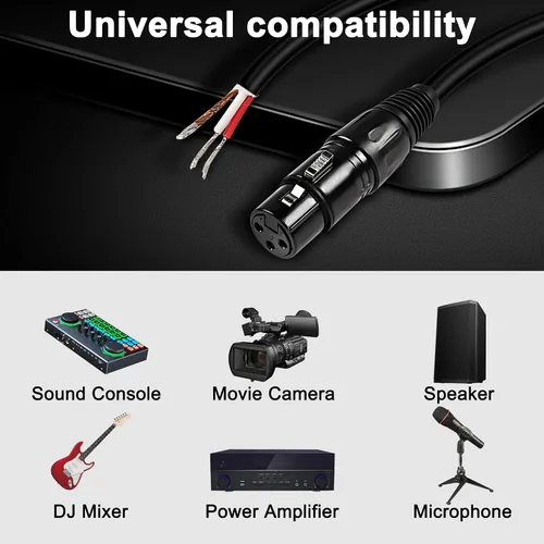 Vista 7 de XMSJSIY Cable de micrófono XLR, cable desnudo, 3 pines, altavoz XLR, cable de micrófono de audio, conector de extremo abierto, cable de extensión
