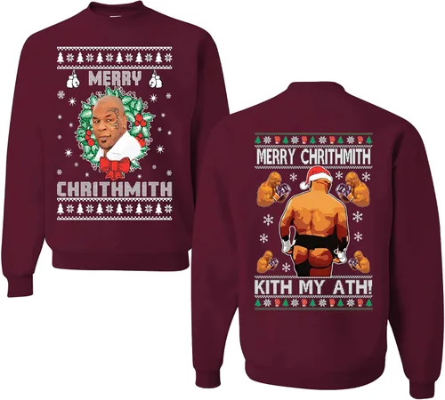 Vista 48 de wild custom apparel Merry Chrithmith Kith My Ath suéter feo de Navidad divertido con cuello redondo sudadera Negro