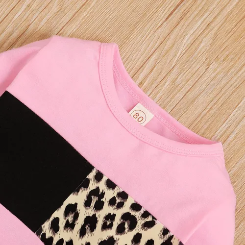 Vista 4 de Conjunto de 2 piezas de sudadera para bebé con estampado de leopardo para otoño e invierno
