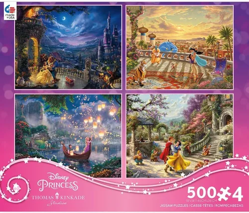 Vista 3 de Ceaco - 4 en 1 Multipaquete - Disney - Thomas Kinkade - (4) Rompecabezas de 500 piezas Thomas Kinkade Disney Art, Made in USA, Recycled Board
