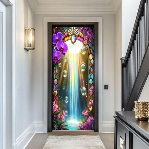 Vista 8 de Calcomanías para puerta, murales 3D, neón, retro, arcade, 80, máquinas de arcade, luces de neón, diseño retro, murales, papel tapiz autoadhesivo