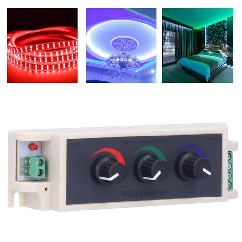 Vista 2 de Controlador RGB, atenuador de perilla RGB ajustable de 3 canales, para módulos RGB, tira de luz LED