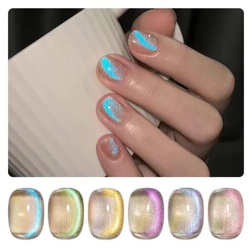 Vista 8 de GAOY Juego de esmaltes de uñas de gel con purpurina de ojo de gato con imán y galaxia colorida para ojos de gato holográficos, manicura de gel