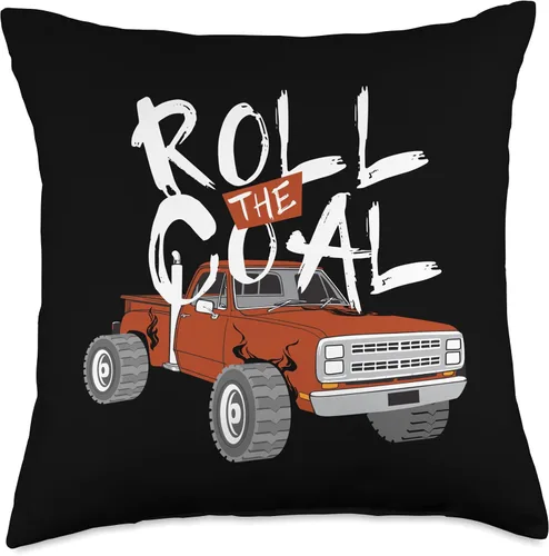 Vista 4 de Roll the Coal Pickup Truck Coal Rollers Coal Rolling Pickup Truck - Almohada para ventiladores diésel, 16 x 16, multicolor