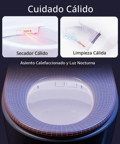 Vista 5 de EPLO Inodoro inteligente con apertura/cierre automático, inodoro bidé con tanque incorporado, asiento calentado, descarga con patada, tanque