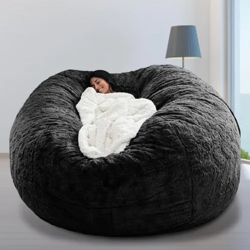 Vista 2 de NIBHZ Funda de esponja para el hogar, funda para silla, doble dormitorio, balcón, sofá grande, redonda, suave, esponjosa, sin rellenos, negro, 5 pies