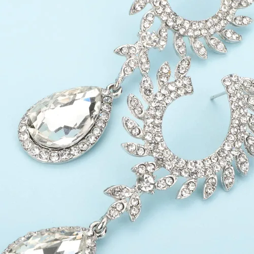 Vista 7 de Kercisbeauty Pendientes colgantes de araña de boda para mujer, cuentas de diamantes de imitación, joyería brillante para novias, damas de honor