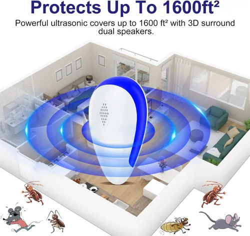 Vista 2 de Repelente ultrasónico de plagas mejorado 2024, paquete de 6 unidades, repelente ultrasónico para interiores para insectos para cucarachas, roedores