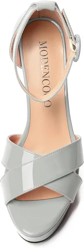 Vista 3 de MODENCOCO Sandalias de boda con correa de tobillo sexy para mujer, con plataforma y puntera abierta, tacón de aguja y tacón alto, zapatos de vestir