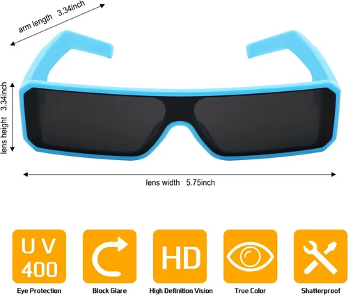 Vista 7 de TYA Gafas de sol pequeñas para mujeres y hombres, futuristas alienígenas, color negro, lentes de sol rectangulares con marco brillante de los años