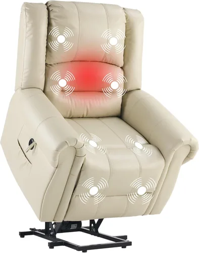 Vista 12 de FLEXISPOT Silla reclinable eléctrica con masaje y calor, silla elevadora de un solo motor, tapicería de tela de felpilla, USB/tipo C, portavasos