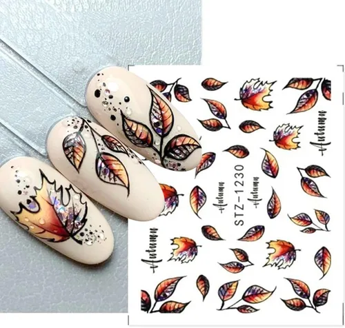 Vista 5 de Calcomanías de arte de uñas de Halloween, calcomanías de transferencia de agua, 12 unidades, calabaza, esqueleto, araña, fantasma, hoja de arce