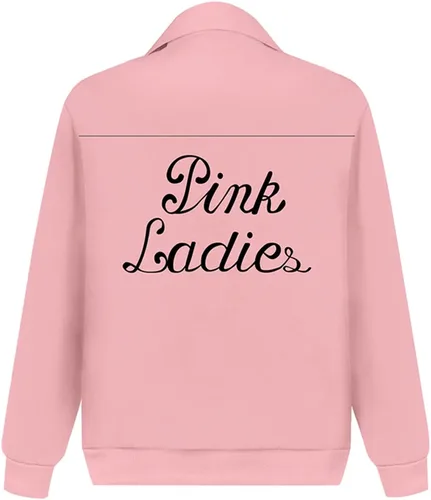 Vista 3 de YEXECH Grease Rydell - Chaqueta alta para adultos, disfraz con capucha y diseño de Rise of Pink Ladies Cosplay Niñas, Uniforme Halloween Casual