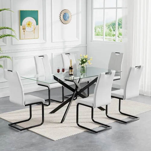 Vista 29 de HomVent Juego de mesa de comedor redonda de vidrio de 3 piezas, juego de mesa de cocina de vidrio redondo para 2 personas con 2 sillas de comedor