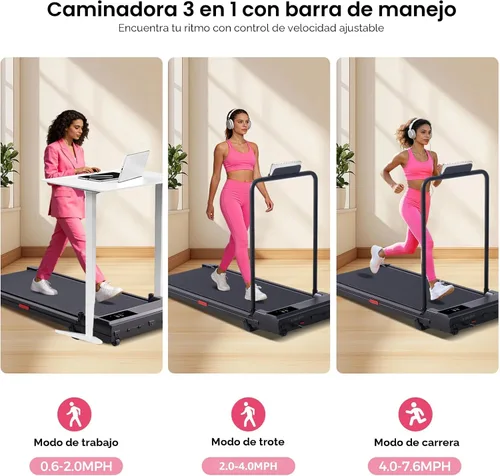 Vista 2 de Walking Pad with Handle Bar, 2026 Upgrade Small Walking Pad Treadmill with Incline, 3.0HP Portable Under Desk Treadmill with Handles for Home Small