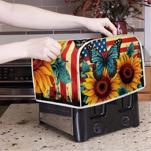 Vista 3 de Funda para tostadora Baxinh con estampado de mariposas y girasoles, 2 rebanadas, bandera americana, cubierta pequeña para electrodomésticos