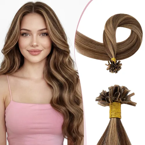 Vista 14 de SEGO Extensiones de cabello humano real con punta K, extensiones de cabello humano real, con punta en U, sin costuras, previamente adheridas