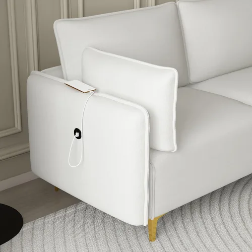 Vista 6 de Sofá modular convertible para sala de estar, moderno sofá en forma de L con otomana, sofás modulares de tela de 4 asientos con USB y bolsa